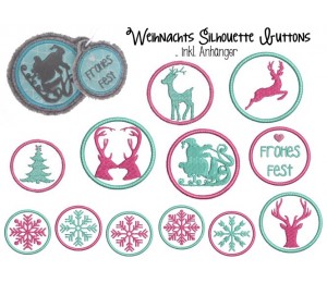 Stickserie - Weihnachts Silhouette Buttons mit Anhänger